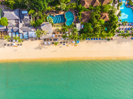 Aerial view of beautiful tropical beach and sea with palm and other tree in koh samui island for travel and vacationのeditorial素材