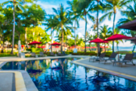 Abstract blur and defocused beautiful outdoor swimming pool in hotel and resort for travel and vacationの写真素材