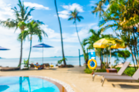 Abstract blur and defocused outdoor swimming pool in luxury hotel and resort for holiday travel and vacationの写真素材