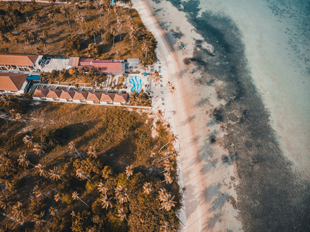Aerial view of beautiful tropical beach and sea with palm and other tree in koh samui island for travel and vacationのeditorial素材
