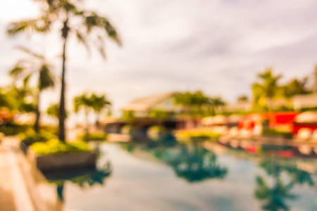 Abstract blur and defocused beautiful outdoor swimming pool in hotel and resort for travel and vacationの写真素材