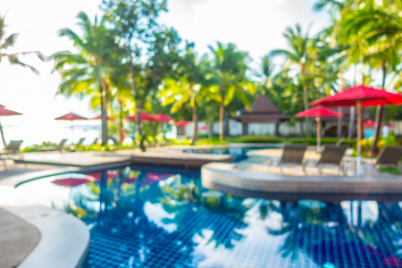 Abstract blur and defocused beautiful outdoor swimming pool in hotel and resort for travel and vacationの写真素材