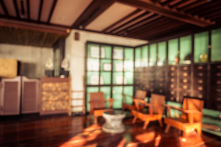 Abstract blur and defocused hotel lobby and resort interior for background and surfaceの写真素材