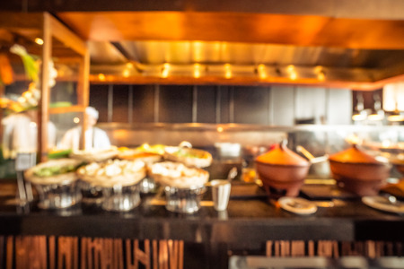 Abstract blur coffee shop and restaurant interior for backgroundの写真素材