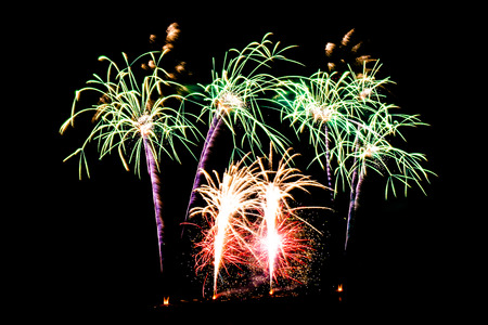 Beautiful color fireworks display on black sky at night for celebrationの写真素材