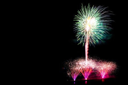 Beautiful color fireworks display on black sky at night for celebration