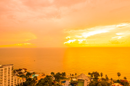 Beautiful tropical sea and ocean on cloud with sky at sunrise timesの写真素材