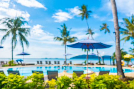 Abstract blur and defocused outdoor swimming pool in luxury hotel and resort for holiday travel and vacationの写真素材