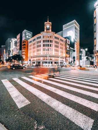 TOKYO GINZA , JAPAN - AUG 1, 2018 : Ginza district and area is the luxury popular place for shopping in mall and department store of tokyoのeditorial素材