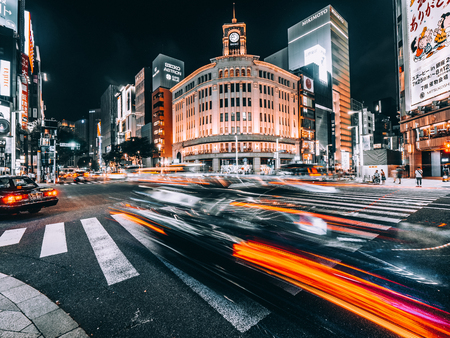 TOKYO GINZA , JAPAN - AUG 1, 2018 : Ginza district and area is the luxury popular place for shopping in mall and department store of tokyoのeditorial素材