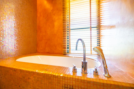 Beautiful bathtub decoration in bathroom interior