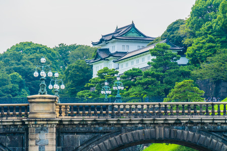 Beautiful old architecture imperial palace castle with moat and bridge at Tokyo city japanのeditorial素材