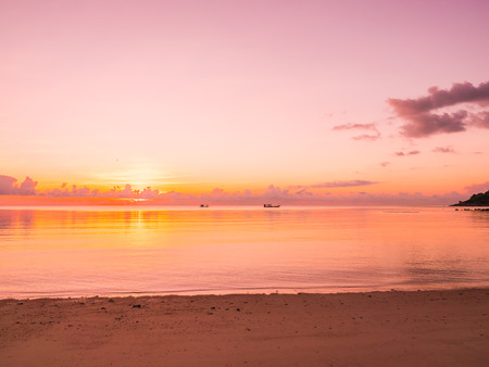 Beautiful tropical beach and sea ocean landscape with cloud and sky at sunrise or sunset time for...