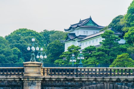 Beautiful old architecture imperial palace castle with moat and bridge at Tokyo city japanのeditorial素材