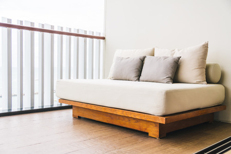 Comfortable pillow on sofa decoration outdoor balcony and patioの写真素材