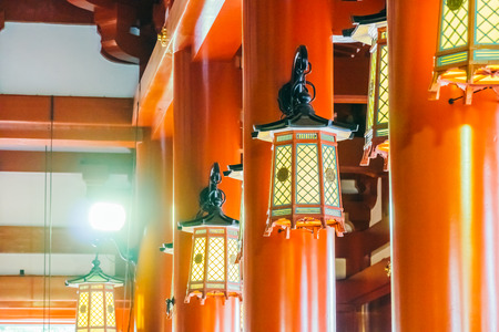 Beautiful lantern light lamp decoration in japanese temple japanのeditorial素材