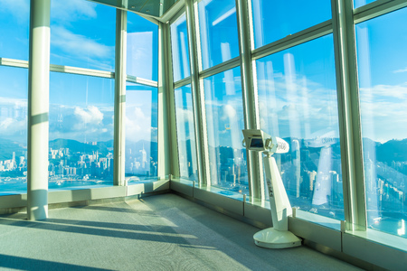 Sky100 observation deck with beautiful hong kong city skyline view