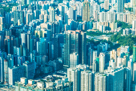 Beautiful architecture building with pattern of hong kong people residential in cityの写真素材