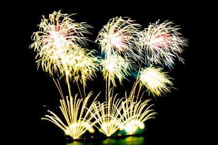Beautiful color fireworks display on black sky at night for celebrationの写真素材