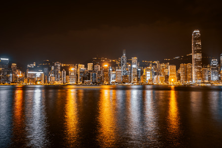 Beautiful architecture building cityscape in hong kong city skyline at twilight and night