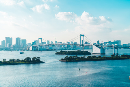 Beautiful architecture building cityscape of tokyo city with rainbow bridge in japanのeditorial素材