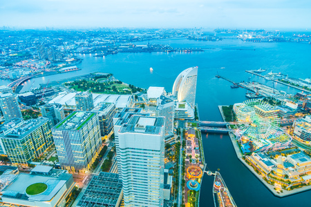 Beautiful exterior of building and architecture in Yokohama city skyline japanのeditorial素材