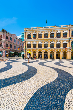China, Macau - September 6 2018 - Beautiful old architecture building around senado square in macau...