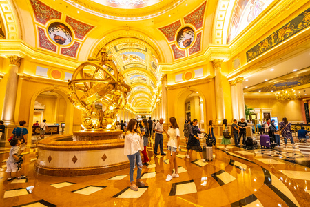 China, Macau - September 10 2018 - Beautiful luxury hotel resort and casino game in Venetian landmark of macau cityのeditorial素材