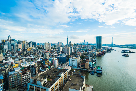 Beautiful architecture building cityscape of macau city skylineのeditorial素材
