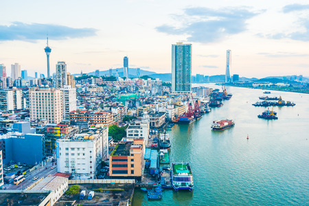 Beautiful architecture building cityscape of macau city skylineのeditorial素材