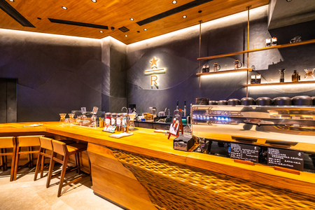 china, Macau - September 10 2018 - Beautiful luxury interior of starbuck coffee in venetian hotel resort and casino in macau cityのeditorial素材