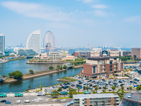Beautiful Building architecture of Yokohama skyline city in japanのeditorial素材