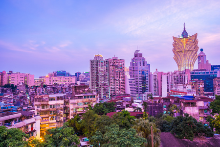Beautiful architecture building cityscape of macau city at twilight night