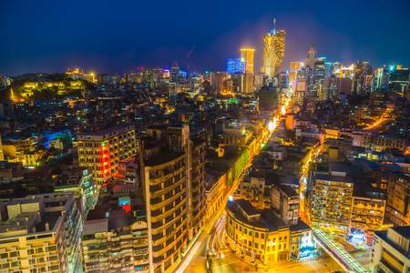 Beautiful architecture building cityscape of macau city skyline at night