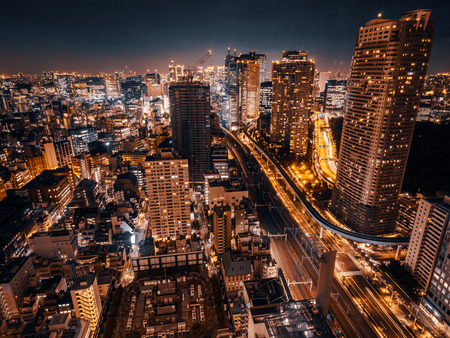Beautiful Architecture and city in tokyo japan at nightの写真素材