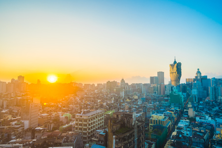 Beautiful architecture building cityscape of macau city skyline at sunriseのeditorial素材
