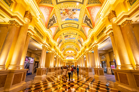 China, Macau - September 10 2018 - Beautiful luxury hotel resort and casino game in Venetian landmark of macau cityのeditorial素材