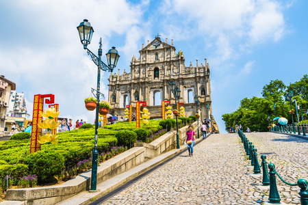 China, Macau - September 6 2018 - Beautiful old architecture building with ruin of st pual church landmark of macau city with blue sky backgroundのeditorial素材