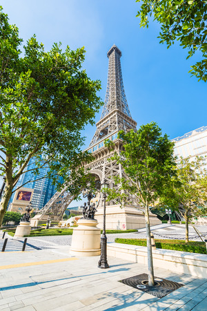 China, Macau - September 10 2018 - Beautiful eiffel tower landmark of parisian hotel and resort in macau cityのeditorial素材
