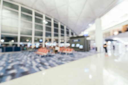 Abstract blur and defocused airport terminal interior for backgroundの写真素材
