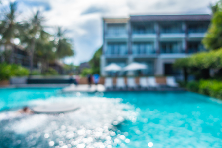 Abstract blur and defocused beautiful outdoor swimming pool in hotel and resort for backgroundの写真素材