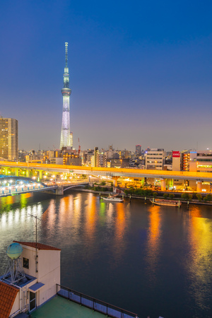 Tokyo, Japan - Aug 3, 2018 : Beautiful architecture building in tokyo city with tokyo sky treeのeditorial素材