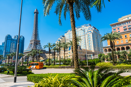 China, Macau - September 10 2018 - Beautiful eiffel tower landmark of parisian hotel and resort in macau cityのeditorial素材