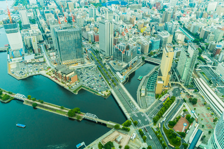 Beautiful exterior of building and architecture in Yokohama city skyline japanのeditorial素材