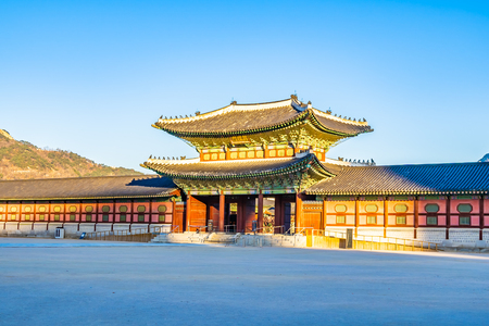 Beautiful architecture building Gyeongbokgung palace in Seoul South Koreaの写真素材