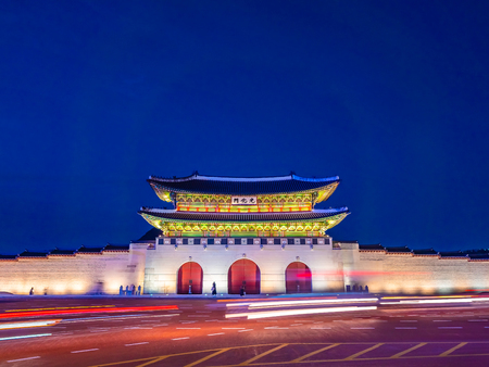 Beautiful architecture building of gyeongbokgung palace landmark of Seoul city in South Koreaの写真素材