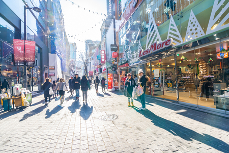 Seoul, South Korea 10 December 2018 : Myeong dong market is the popular place and district for shopping find something eat and sightseeingのeditorial素材