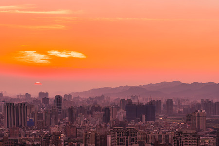 Beautiful architecture building taipei city skyline at sunset in Taiwanのeditorial素材