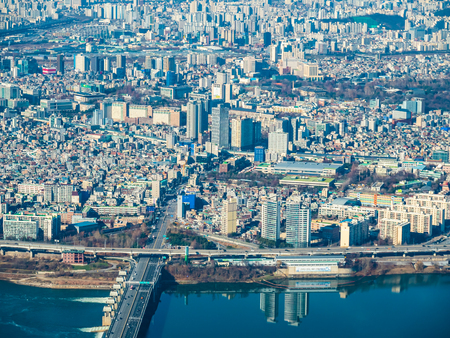 Beautiful aerial view of architecture building in Seoul Cityのeditorial素材