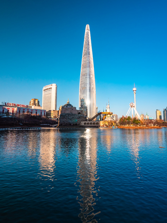 Seoul, South Korea : 8 December 2018 Beautiful architecture building Lotte tower is the one of landmark in Seoul Cityのeditorial素材